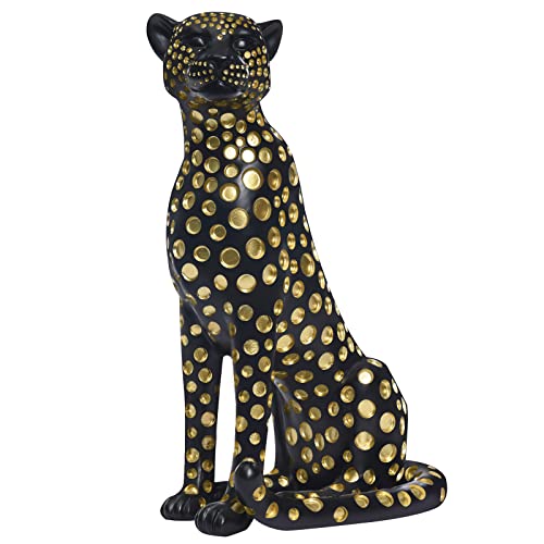 Leopard Sculptures for Home Decor, Modern Sculptures Decorations for Living Room, Bedroom, Table, Bookshelf, Black Resin Leopard Art Decorative Sculpture with Gold Polka Dots Design-Black - color: Black-leopard