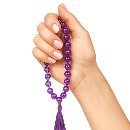 Amazing Gemstone Japa Mala 108 Prayer Beads Necklace and Wrist Mala Bracelet for Meditation - color: Amethyst, size: Hand Knotted