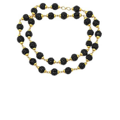 BRIJ HAAT Rudraksha Beads Mala, Golden Cap, Religious Prayer Necklace, Traditional Indian Jewelry - color: Black