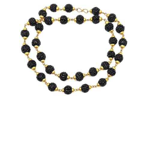 BRIJ HAAT Rudraksha Beads Mala, Golden Cap, Religious Prayer Necklace, Traditional Indian Jewelry - color: Black