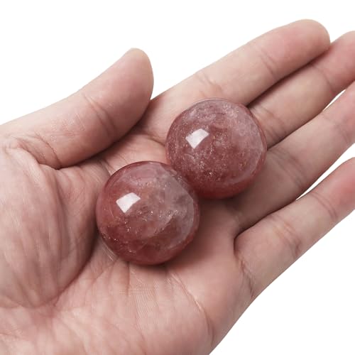 Hand Exercise Balls 30mm for Women - Set of 2 Natural Crystal Stone Spheres - Finger Joint Relief & Stress Relax, Perfect Size for Women's Hands, Strawberry Quartz - color: Strawberry Quartz