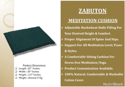 NutriBuck® | Meditation | Yoga | Cushion | (Zabuton Mat) | Filled with Buckwheat Hulls | (Dark Green)