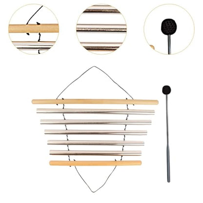 Amagogo Meditation Chime Percussion Bowl Handheld Sound Instrument Tubular Chime Wood Aluminum Material Suitable for Yoga Meditation Relaxation Home, 5 Tones