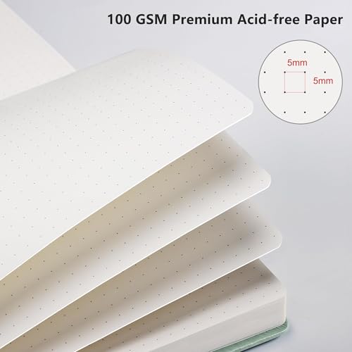 RETTACY Dotted Journal Notebook, 192 Pages, A5 Medium Size (5.7'' x 8.3''), Leather Hardcover, 100 GSM Thick Paper, for Journaling, Planning, Tracking (Sage Green) - color: Sage Green, style: Dotted