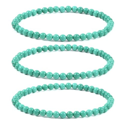 Justinstones Gem Semi Precious Gemstone 3pcs 4mm Round Beads Stretch Bracelet 6.5 Inch Unisex - color: Dyed Green Howlite Turquoise