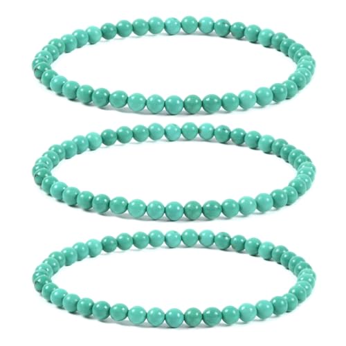 Justinstones Gem Semi Precious Gemstone 3pcs 4mm Round Beads Stretch Bracelet 6.5 Inch Unisex - color: Dyed Green Howlite Turquoise