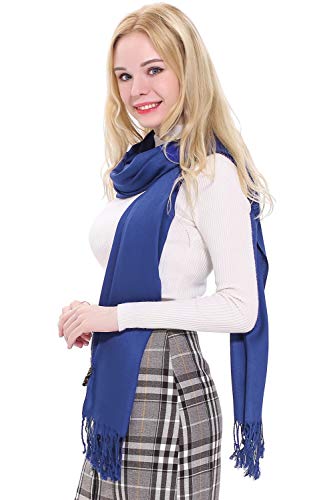 CJ Apparel Solid Color Tassels Design Nepalese Shawl Scarf Wrap Stole Throw Head Wrap Pashmina Gift Hand Made in Nepal New - color: Federal Blue