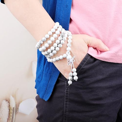 AD Beads 6mm 8mm 108 Prayer Mala Jasper Elastic Bracelet - Handmade Yoga Meditation Healing Power Energy Gifts for Unisex Adult. - color: Howlite(Calmness)