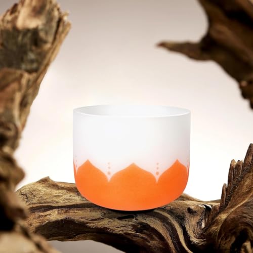 Set of 7 size 6-12 inch Lotus Design Chakra Tuned 432hz Quartz Crystal Singing Bowls with Heavy Duty Carrying Cases and Singing Bowl Mallet Suede Strikers WF - color: Set of 7, Lotus