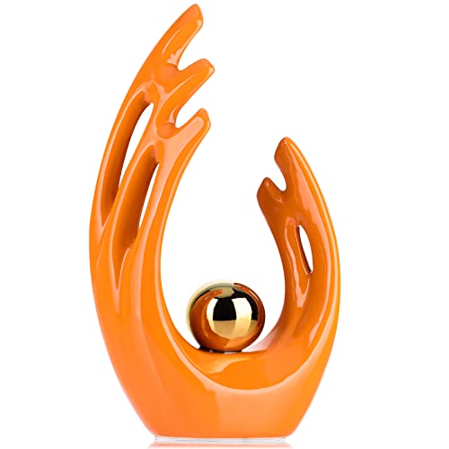 XMGZQ Ceramic Abstract Statues and Sculptures, Orange and Gold Art Ceramic Statues,Modern Home Decor for Living Room,Dining Table,Coffee Table,Shelf,Entrance,Home Desktop Sculpture Decor - color: Orange, size: Big
