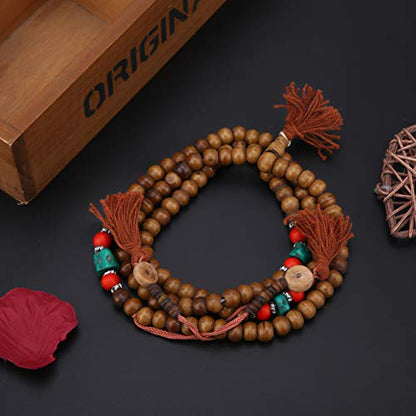 108 NaturalBeads Bracelet,Tibetan Yak Bone Beads Stretch Bracelet,Prayer Meditation Mala Wrap Stretch Necklace for Buddha Buddhist