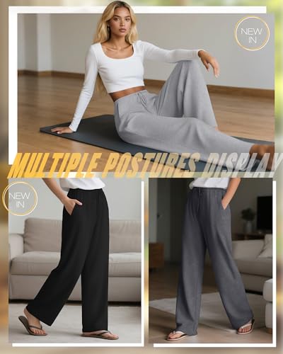 3 Pack Women's Lounge Pants Cozy Wide Leg Yoga Pants Casual Drawstring Loose Baggy Sweatpants with Pockets - color: Black, Dark Gray, Light Gray, size: Small