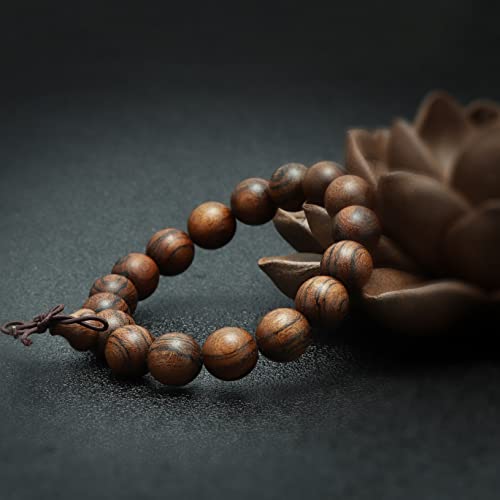15mm Wooden Bead Bracelet, Buddhist Prayer Bead Bracelet, Handmade Wooden Bead Bracelet, Tiger Skin Sandalwood Bead Bracelet, 15 Bead Hand Served Bead Bracelet for Women Men