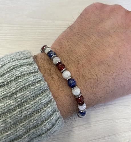 Beaded Bracelet for Men and Women – Natural Gemstone and Stainless Steel – Adjustable, Durable and Elegant – Made in Italy - color: Carnelian - Moonstone - Lapis Lazuli