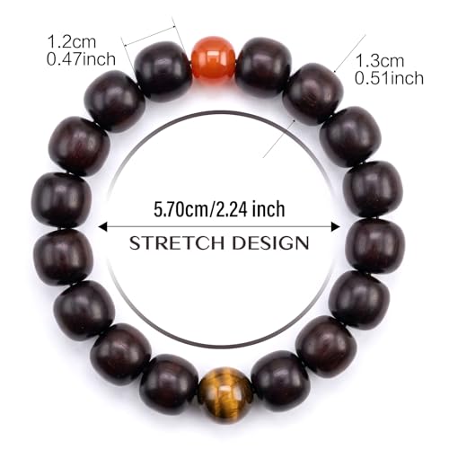 Meditaiton Men Beaded Bracelets, Handmade Sandalwood Mala Beads, Buddhist Prayer Red Wood Bracelets, Comfortable for Daily Wear Yoga Gift for Men - color: 12x13mm Bead with Tiger Eye