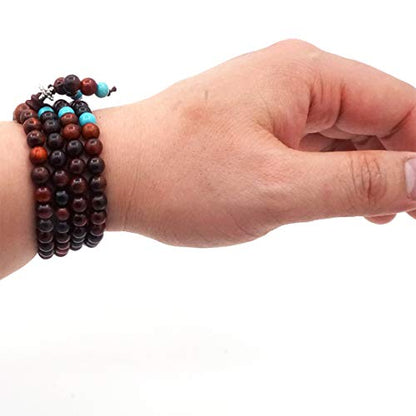 6MM 108 Prayer Beads Rosewood with blue beads bracelet Tibetan Buddhist Buddha Meditation Mala Bracelets/Necklace