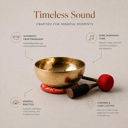 Tibetan Singing Bowl – Handcrafted Bronze Himalayan Bowl with Silk Cushion & Mallet | Made in Nepal (Harmony Cushion (Red), Large (10 inches) - color: Harmony Cushion (Red), size: Large (10 inches)