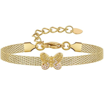 Mesh Link Gold Bracelet for Women 14K Gold Plated Clip Beads Dainty Bracelets Gift for Women - style: Gold-Butterfly