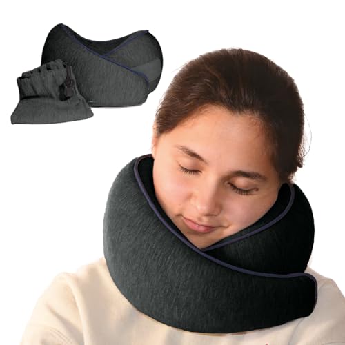 Memory Foam Travel Pillow | Provides Real Support to Head, Neck and Chin | Best Firm Airplane Pillow for Long Flights - color: Charcoal