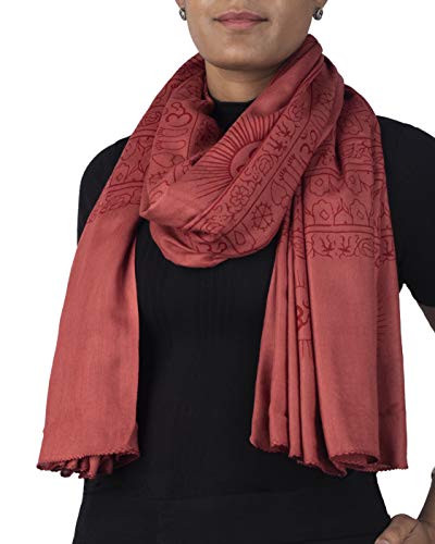 Yoga Scarf Meditation Shawl Large Wrap Hindu Prayer Stole OM print - color: Red