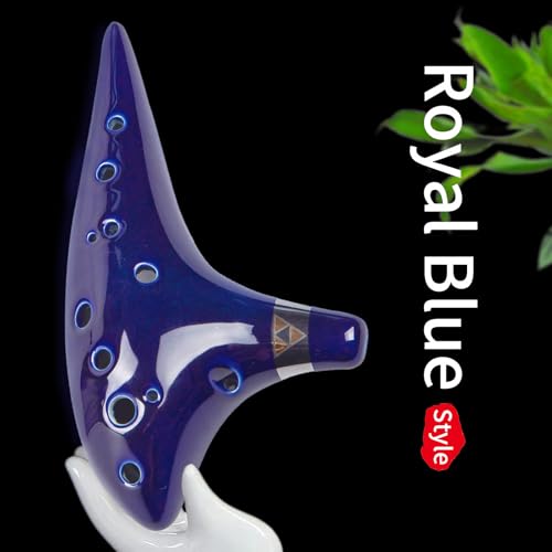 “Ocean Notes” 12 Hole Sweet Potato Ocarina Graceful Shape Pottery Ocarina in Alto C (Royal Blue) - style: Royal Blue