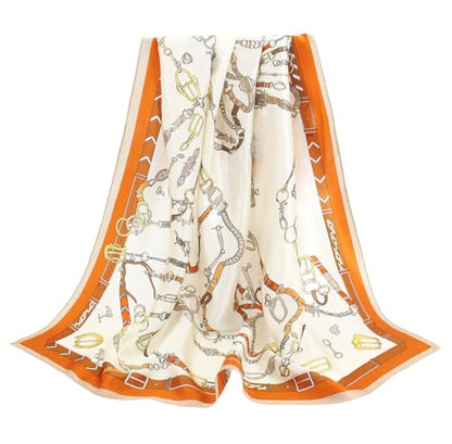 100% Pure Mulberry Silk Scarf 35" Large Square Lightweight Headscarf –Women’s Hair Wraps-With Gift Packed - color: Belts-creamy White