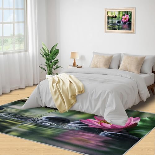 Zen Stone Rugs for Bedroom - 3x4 Area Rug, Meditation Spa Rug, Exotic Orient Washable Rugs for Living Room, Non Slip & Low Pile, Soft Indoor Carpet & Home Decor