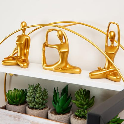Mind Reader Yoga Figurine Set, Meditation Statues for Home, Office, or Studio Decor, Elegant Mindful Gift, Resin, 2.75" L x 2.25" W x 4.75" H, Set of 3, Gold