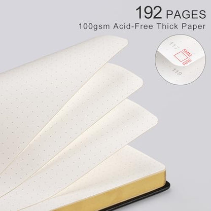 Dotted Journal for Women Men, 192 Pages A5 Notebook Journal, Hardcover Notebook with 100Gsm Thick Pages, Leather Note Book for Writing, Travel, Business, Office, Prayer 5.7 x 8.3,Black - color: Black, style: Dotted