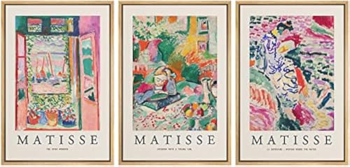 wall26 Framed Canvas Wall Art Print Set French Floral Rainbow Landscapes Henri Matisse Nature Plants Illustrations Modern Relax/Calm Multicolor for Living Room, Bedroom, Office - 16"x24"x3 Natural - color: B137-2112-irs24, size: 16" x 24" x 3 Panels NATUR