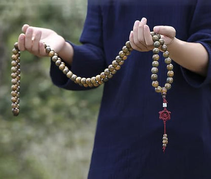 Natural Green Sandalwood 108 Mala Bead Necklace Buddhist Prayer Beads for Meditation or Yoga - style: 10mm Beads