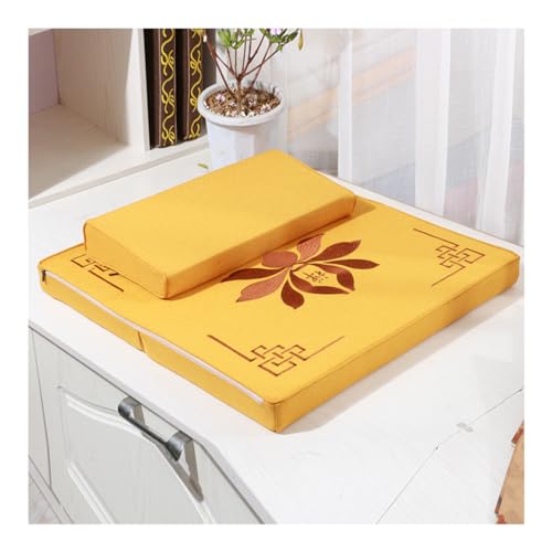 Portable Foldable Meditation Cushion Mat Set with Washable Cotton Linen Cover, Larger Thick Yoga Mat Bolster Floor Pillows Seating for Adults Meditation Accessories yellow-80cm - color: Yellow, size: 80cm