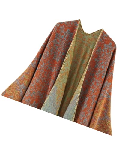 Women's Shawls and Wraps Open Front Poncho Cape Winter Sweater - color: O41-orange Court