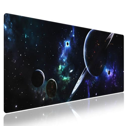 Extra Large Gaming & Office Mouse Pad (31.5" x 11.8") – Space Planets Navy Blue Galaxy, Premium Anti-Slip XXL Desk Mat with Durable Stitched Edges - color: Design WKLXD035