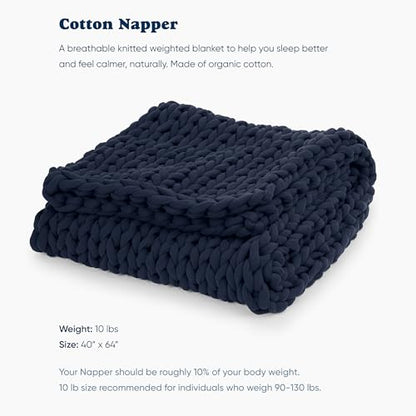 Cotton Hand-Knit Weighted Blankets for Adults - Chunky Knit Blanket - Sustainable, Breathable, Organic, Cooling Weighted Blanket - Machine Washable (Midnight Blue, 10 lbs, 40"x64")