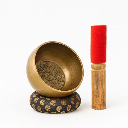 Tibetan Singing Bowl Set 4"- Sound Healing Meditation with Mallet & Cushion| Spiritual Gift for Women and Men Handmade Yoga Accessories - color: 4" Hammered