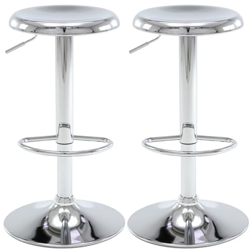 Adjustable Bar Stools Set of 2, Swivel Round Metal Airlift Barstools, Backless Counter Height Bar Chairs for Kitchen Dining Room Pub Cafe (Chrome) - color: Chrome, size: 2 pcs