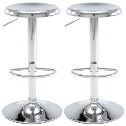 Adjustable Bar Stools Set of 2, Swivel Round Metal Airlift Barstools, Backless Counter Height Bar Chairs for Kitchen Dining Room Pub Cafe (Chrome) - color: Chrome, size: 2 pcs