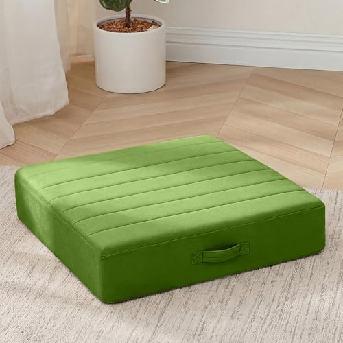 MeMoreCool Square Floor Pillow Seating for Adults Kids, Large Meditation Cushion Floor Pillow with Thick Foam & Soft Tufted Cover, Washable Big Pillow Seat Floor Cushion for Sitting Yoga 24" Green - color: Olive Green, size: 24 Inch