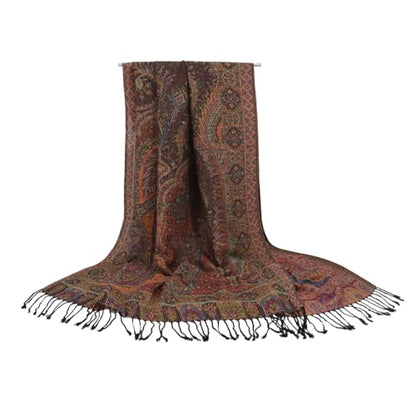 Ciormis Two Tone Silky Paisley Pashmina Shawl Scarf,Soft Women's Rave Jacquard Pashminas Wrap Scarves - color: Style5-black Plum Paisley