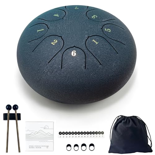 TUOKING Steel Tongue Drum 6 Inch 8 Notes D Major Rain Drum with Carry Bag,Hand pan Drum Mallet and Music Book - Perfect Zen Meditation Instrument, Gift for Beginners & Adults(Navy Blue) - color: Navy Blue, size: 6 Inch 8 Notes