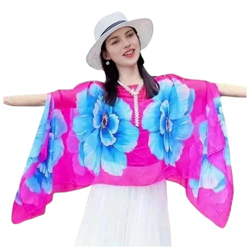 Women's Floral Ice Silk Cooling Sunproof Shawl UV Blocking Lightweight Multi-Way Wrap Beach Cover-Up Chiffon Scarf