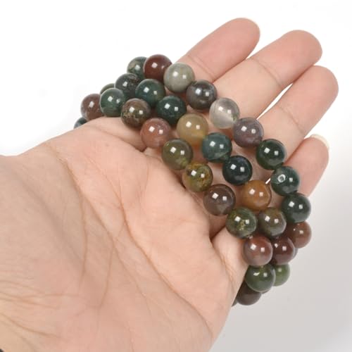 Justinstones Gem Semi Precious Gemstone 10mm Round Beads Stretch Bracelet 7 Inch Unisex - color: Multi-Color Indian Agate