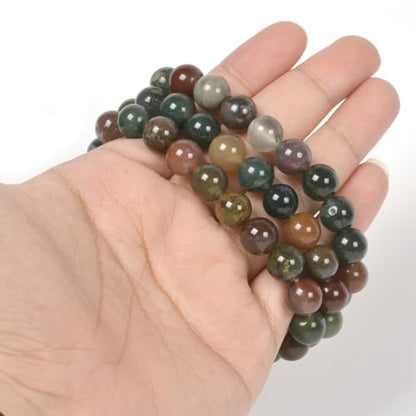 Justinstones Gem Semi Precious Gemstone 10mm Round Beads Stretch Bracelet 7 Inch Unisex - color: Multi-Color Indian Agate