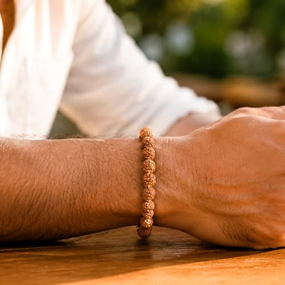 Himalayan Nepali Rudraksha Bracelet 5 face Authentic Genuine Certified Rudraksh Beads for Man & Woman Wearing & Puja Prayer Beaded Meditation - color: One Bracelet