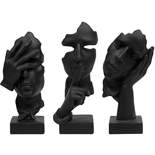 3 Pcs Thinker Statue, Silence is Gold Abstract Art Figurine, No Hear No See No Speak Modern Home Resin Sculptures Decorative Objects Decor for Home Office Bookshelf Desktop(Black) (A-41) - color: 3 Pcs Black