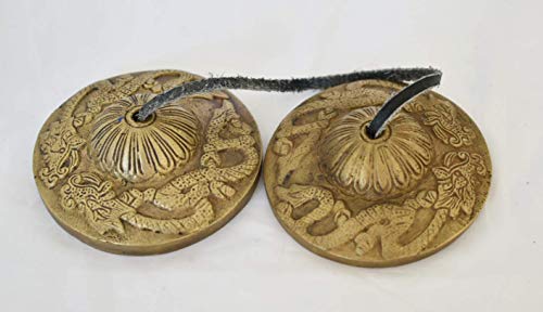 Tingsha/Tibetan Meditation Bell/Finger Cymbals with free Silk Case by Nepalese Handicraft Zone (2.8" Bronze Dragon)