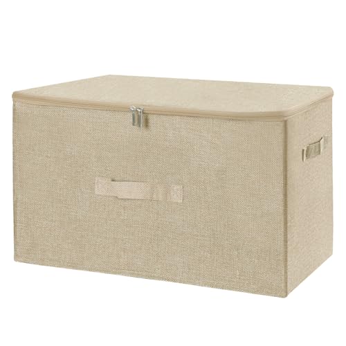 ANMINY Storage Bins with Zipper Lids 51.9 Qt Lidded Fabric Storage Boxes Baskets Cubes with Handles Collapsible Washable Cotton Linen Closet Shelf Clothes Organizer - Beige, Extra Large - color: Beige, size: Extra Large (Pack of 1)