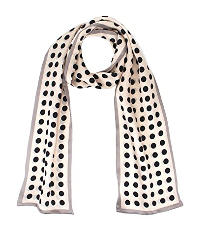 100% Silk Scarf for Women 59”*6.3” Long Shawls for Headscarf and Neck- Oblong Hair Wraps with Gift Packed - color: Polka Dots