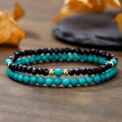 Puka Shell Bracelet for Men Wooden Bracelets Turquoise Stack Beaded Minimalist Trendy Jewelry for Friend Gift - style: 2pcs-Turquoise